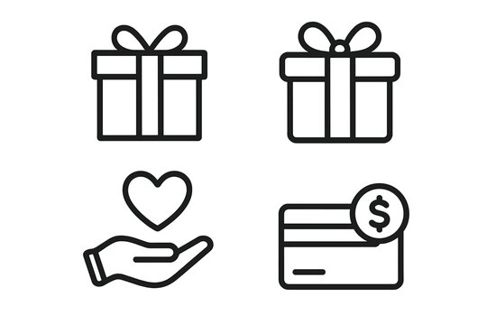 Present Gift Charity Credit Card Modern Outline Icons Set for Website Design App Social Media Donation Holiday Shopping Payment Financial Support Transparent Vector Illustration