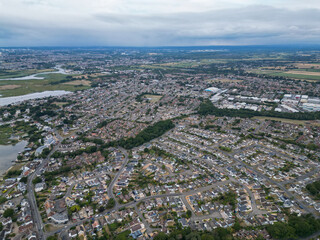 Aerial shot over Mudeford Lane River Mude area Dorset UK
