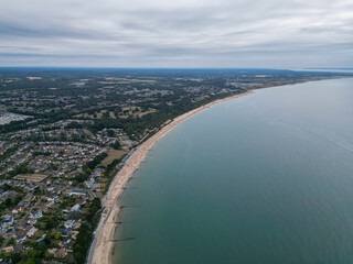 Aerial shot over Avon Beach Christchurch Bay Dorset UK 