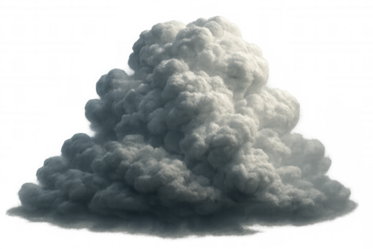 White and gray cumulus cloud forming on transparent background, ideal for photo editing and compositing