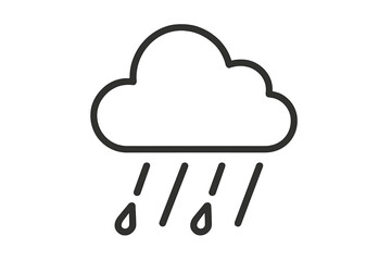 Rain cloud minimal outline vector icon, weather forecast symbol, rainy day, meteorology graphic, modern style, social media app design, seamless transparent background illustration, concept set