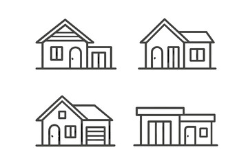 Fototapeta premium Set of modern house line icons. Home, building, and real estate logo collection. Simple outline vector illustration for property and architecture design. Residential symbol set.