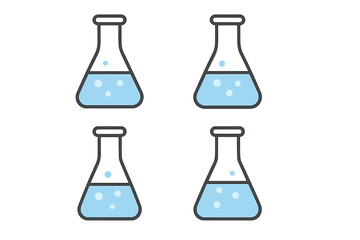 Laboratory Flask Vector Set with Light Blue Liquid. Minimalist Chemistry Icon Collection for Web, App, Banner, Social Media, Education, Science, Medical and Pharmaceutical Graphic Design Resources.