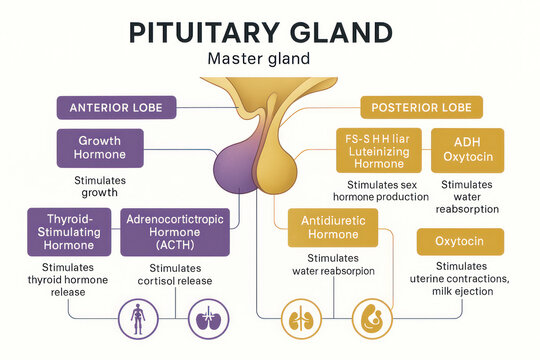 Pituitary Gland Diagram: Master Gland and Hormones Illustration