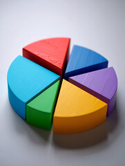 Obraz premium Colorful pie chart segments arranged in a circle on a white background, representing data and analytics