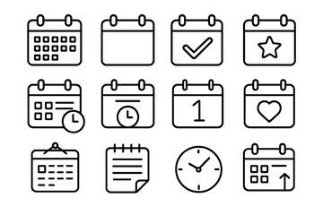 Calendar and time line icon collection. Schedule, date, appointment, deadline, and event planner thin outline vector symbols for web design, UI, UX, mobile apps, and graphics.