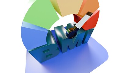 3D render of BMI chart with colorful gauge isolated on white