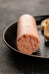 Sausage spread sandwich pork spread natural product tasty snack fresh delicious gourmet food background on the table rustic top view copy space