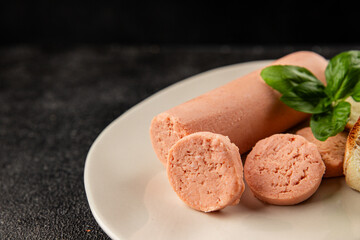 Sausage spread sandwich pork spread natural product tasty snack fresh delicious gourmet food background on the table rustic top view copy space