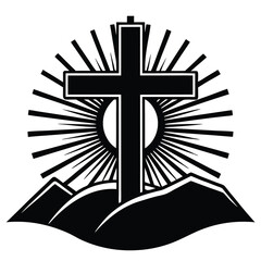 cross sunrise silhouette vector illustration