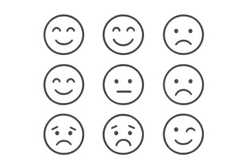 Smile collection of thin line icons, editable stroke, suitable for websites, books, cards, apps, vector cartoon illustration set with transparent background, ordered emotions expressions symbols