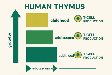 Human Thymus T-cell Production - Illustration Showing Thymus Growth and T-Cell Production During Life Stages [Illustration]