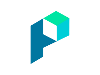 abstract p letter logo with box and forward arrow symbol