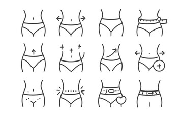 Waist Bundle of Thin Line Icons, Editable Stroke Vector Set, Ideal for Websites, Books, Cards, and Apps, Cartoon Style Illustrations with Transparent Background, Ordered Collection for Design