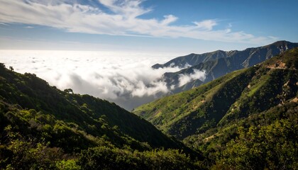 Naklejka premium Mountain vista through a sea of clouds