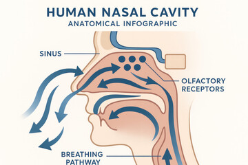Obraz premium Human Nasal Cavity Anatomical Infographic, Illustration