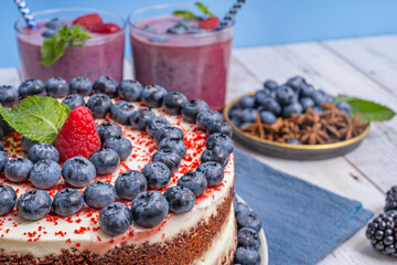 Red Velvet Cake with Blueberry Heart: Hidden filling of fresh berries that surprises when cut