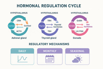 Hormonal Regulation Cycle Diagram, Illustration of Endocrine System Feedback Loops
