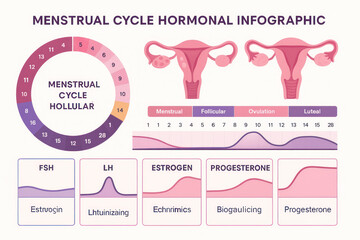 Menstrual Cycle Hormonal Infographic Illustration with Uterus and Hormonal Changes [120 characters]