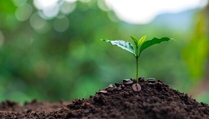 Fototapeta premium Young coffee plant sprouting