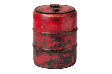 Rusty Red Metal Fire Pot Container on Transparent Background