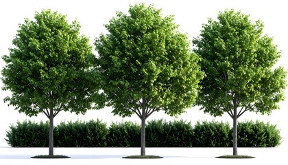 Three trees with a hedge