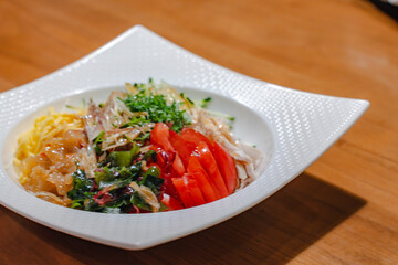 Hiyashi Chuka, Japanese cold noodle dish for dinner
