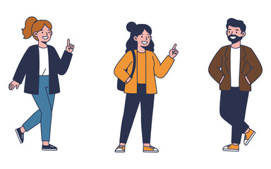 Confident team pointing up, making decisions and plans together vector illustration