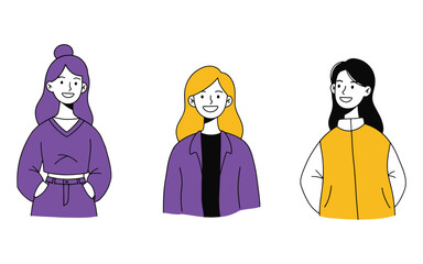 Smiling women in stylish outfits, ready for modern lifestyle vector illustration