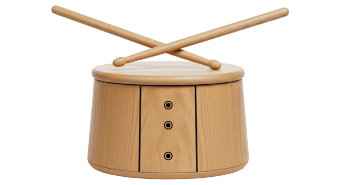 Isolated Wooden Drum with Sticks