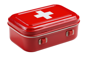 Red First Aid Kit Box on Transparent Background