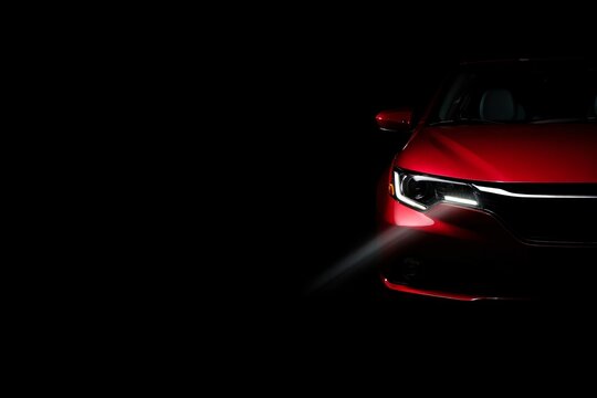 Red electric car charging in darkness