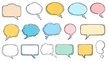 Obraz premium Collection of various hand-drawn speech bubbles in pastel colors