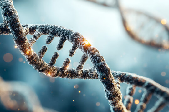 Advanced visualization of a dna double helix structure with glowing accents