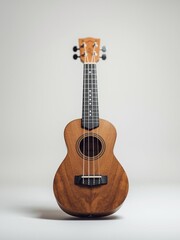 Obraz premium Wooden Ukulele Isolated on White Background – Small Guitar-Like Instrument Clean Stock Photo