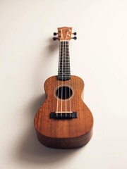 Obraz premium Wooden Ukulele Isolated on White Background – Small Guitar-Like Instrument Clean Stock Photo