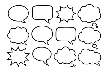 A set of speech and thought bubbles for comic books. Vector illustration of talk and think balloon shapes. Hand-drawn dialogue, chat, and message box graphic design elements.