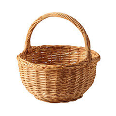 Rustic Woven Basket with Handle Isolated on White Background for Product Display