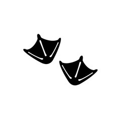 Two duck paw prints in black silhouette for pet product designs, pet shop or veterinary clinic and other animal footprints designs