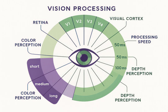 Vision Processing Diagram: Retina, Color Perception, Visual Cortex [Illustration]