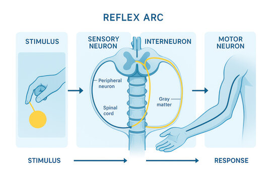 Reflex Arc Illustration: Sensory, Interneuron, Motor Neuron Pathway  [Illustration]