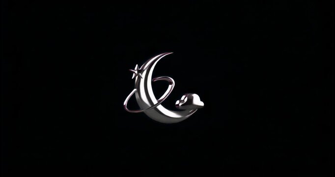 On startup 3D metallic crescent moon logo rotating 360 degree reversing to front view for showcase