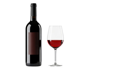 Isolated Bottle of Red Wine and Glass