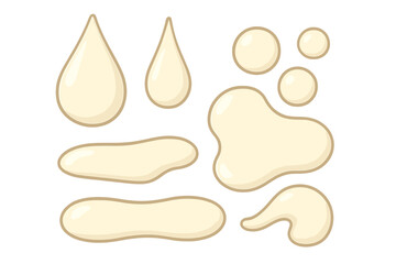 Various Creamy Liquid Drops Vector Set, Cartoon Style, Transparent Background, Elegant Arrangement, Fluid Shapes, Natural Droplet Illustrations for Design and Cosmetics