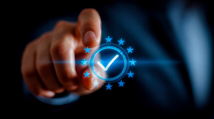 Digital verification and approval concept with illuminated checkmark icon