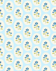 Cute small flower and leaves simple vintage ditsy style of blue and green colors. Seamless pattern for textile, fashion fabric print for girl baby and woman dress, home decor, floral design art
