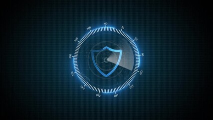 Animated Cyber shield protection with neon glowing effect on isolated transparent background. Cyber protection interface animation. 360-degree digital radar with cyber defense shield - Powered by Adobe