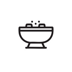 A black and white line drawing of a steaming bowl.