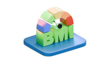 Naklejka premium 3D colorful BMI chart on blue base isolated on transparent background
