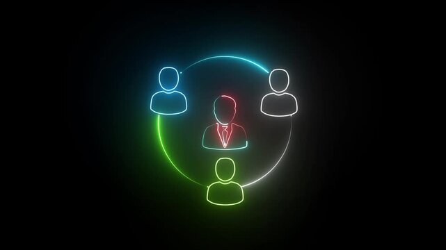 Business Relations concept, connections between stakeholders in the process of businesses. Glowing neon line of Business Relations icon isolated on transparent background. 4K Video